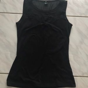 Black sheer lacy panel sleeveless top